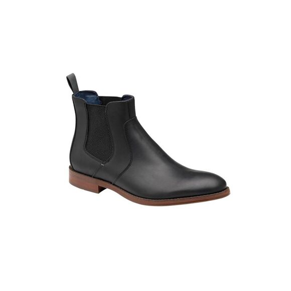 JOHNSTON & MURPHY Mens Black Danby Toe Block Heel Leather Chelsea Boot 11.5 M